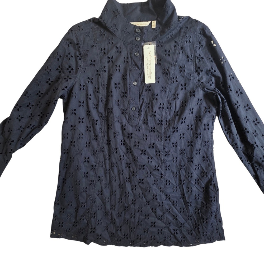 Soft Surroundings Eyelet Lace Tunic Top Navy Blue Waves End NWT Medium M 10-12 - Picture 1 of 13